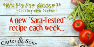 Recipe banner with fresh tomatoes and greens
