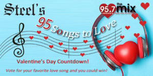 Valentine's Day radio countdown with heart headphones