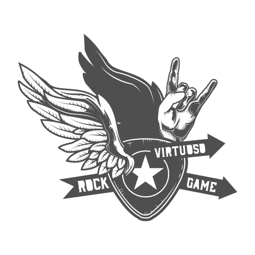 Winged rock shield with hand making horns