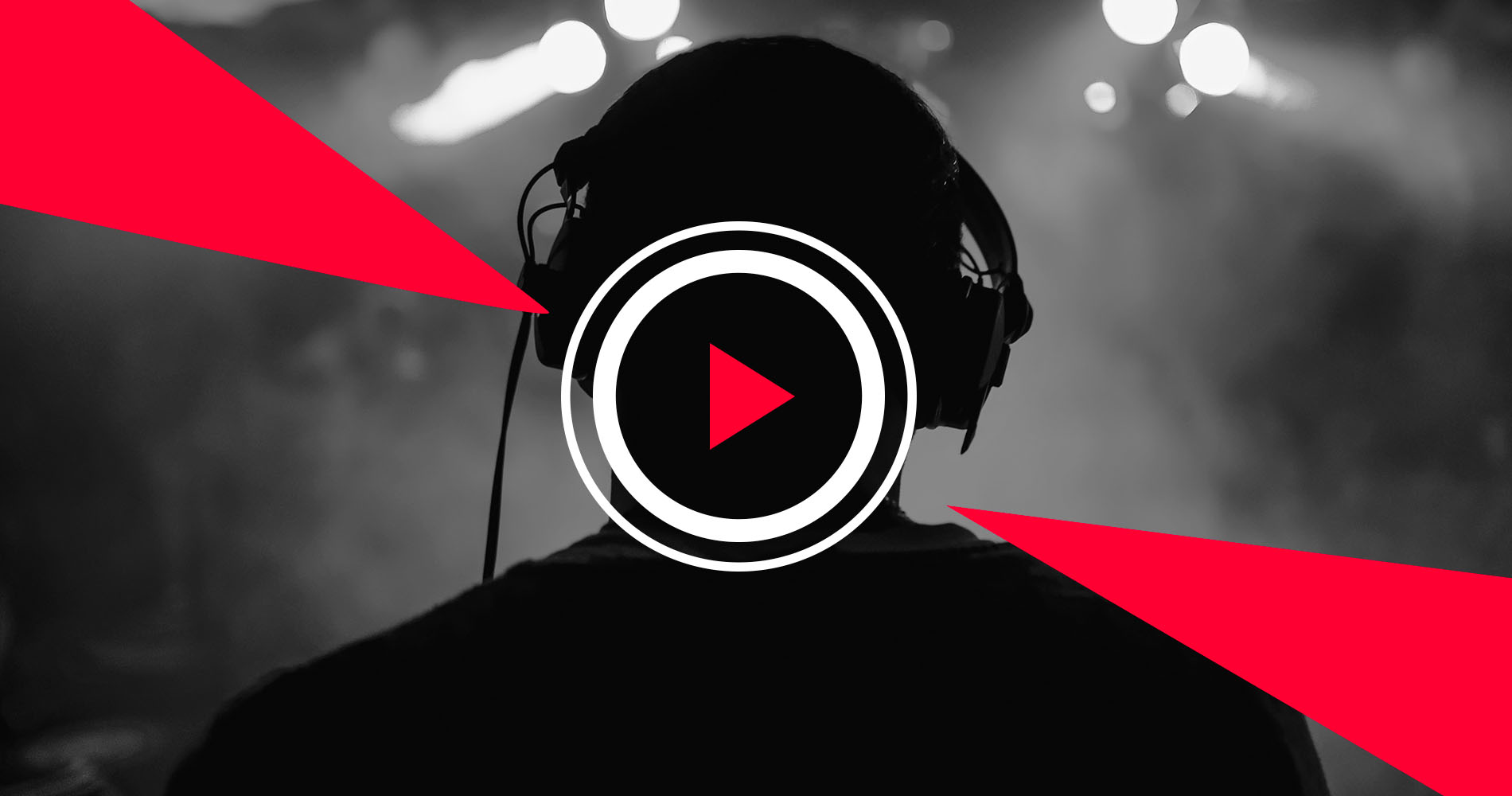 Silhouetted DJ with headphones and play icon