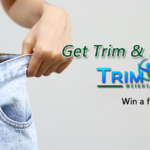 Woman showing loose jeans with TrimMD logo
